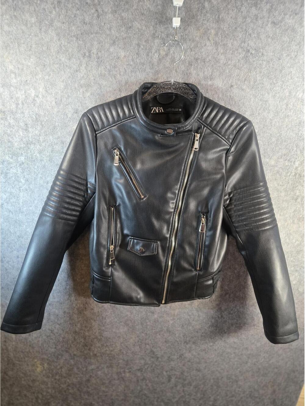 Zara Faux Leather Quilted Biker Moto Jacket Black Sz L